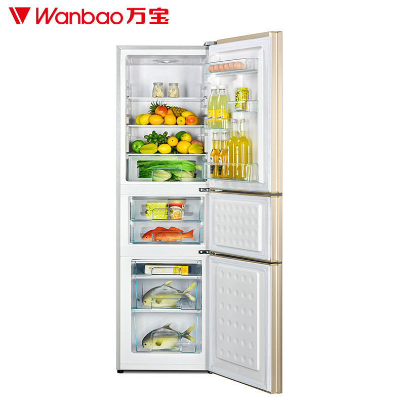 万宝(Wanbao)BCD-228SGJ 228升三门冰箱 静音节能 中门软冷冻 大容量电冰箱 直冷金色