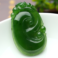 铭尚 天然和田碧玉如意吊坠男女款菠菜绿玉坠
