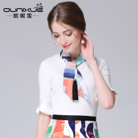 欧昵雪2017新款百搭围巾领舒适短袖针织T恤女