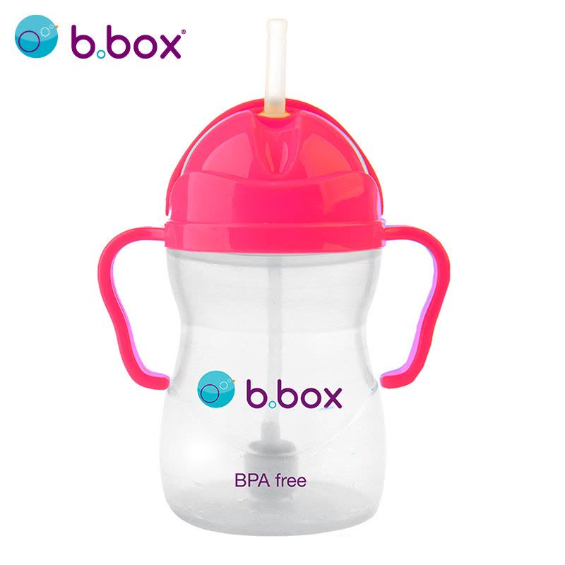 澳洲b.box婴儿水杯宝宝带刻度重力球训练吸管杯bbox儿童学饮杯240ml荧光玫红款图片