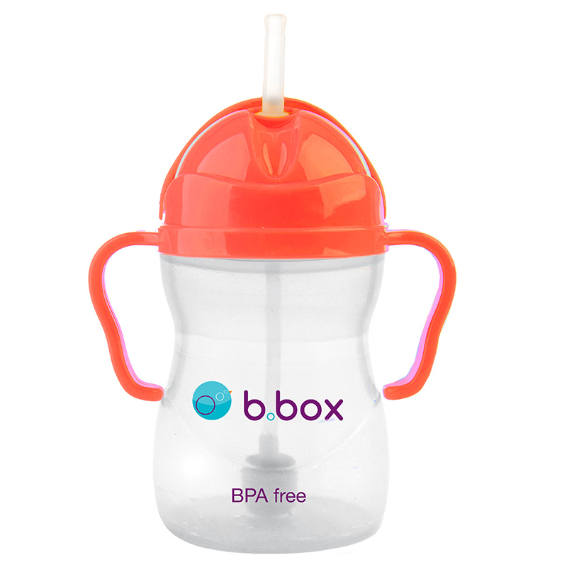 澳洲b.box婴儿水杯宝宝带刻度重力球训练吸管杯bbox儿童学饮杯240ml荧光西瓜红款