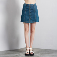 真我永恒2016秋装新品牛仔半身裙单排扣短裙牛仔复古裙子半身裙