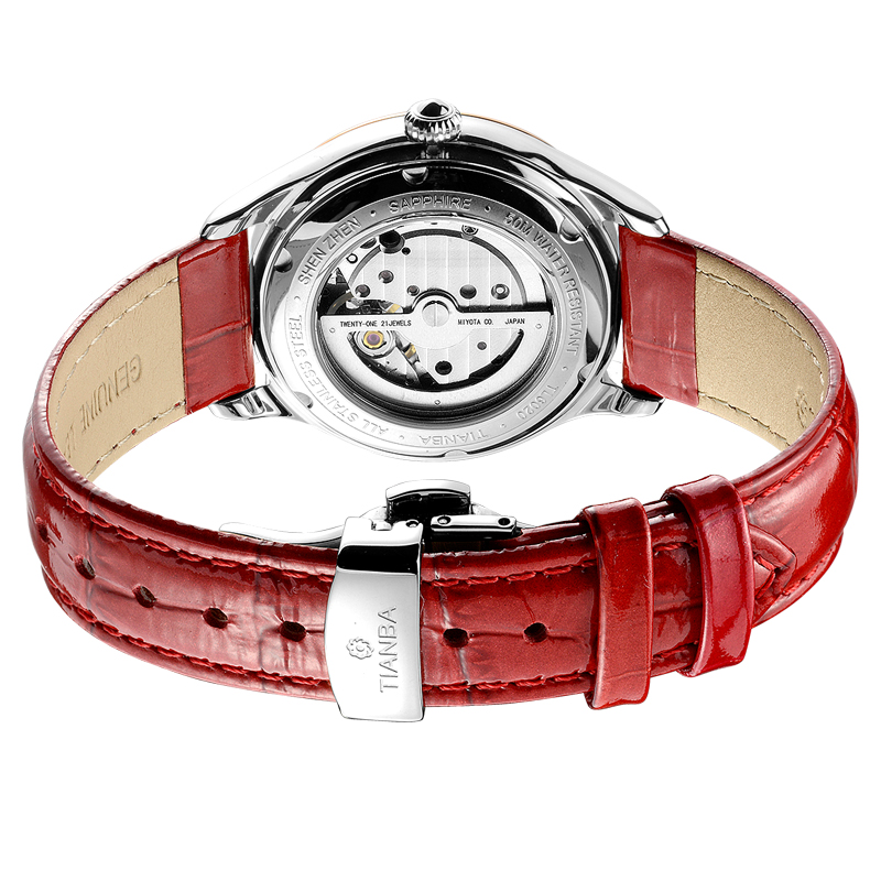 天霸(TIANBA)手表 休闲时尚镂空全自动机械皮带女表 专柜同款 机械表 女TL6020