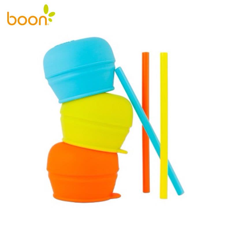 Boon啵儿 幼儿学饮吸管套嘴杯盖(含三个套嘴三个吸管)150ml PP+TPE材质 适用12个月以上宝宝 男孩版图片