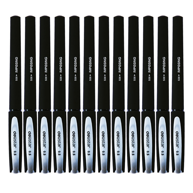 得力(deli)S30中性笔 黑色12支/盒 0.5mm笔 商务签字笔 水笔 黑笔 碳素笔 办公用品 学生文具 笔类