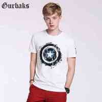 Gurbaks五角星盾牌印花短袖T恤男2017韩版圆领修身打底衫男GT2254