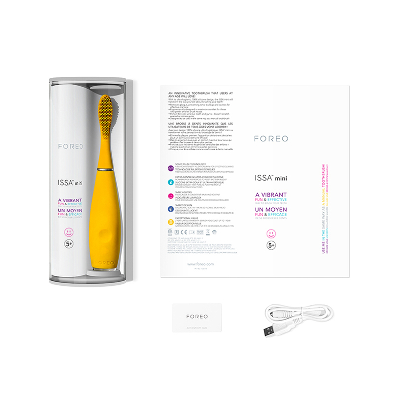 斐珞尔(FOREO) 电动牙刷 ISSA mini 儿童适用 充电式 芒果黄 6000R/M 口腔健康