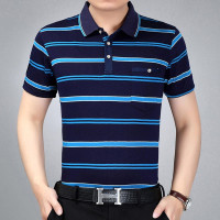 2017夏季新款中年男士短袖t恤男爸爸装宽松大码休闲商务条纹翻领polo衫男装