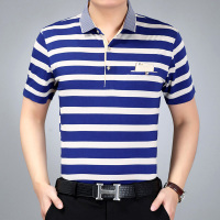 夏季短袖t恤男装翻领条纹半袖宽松休闲商务体恤polo衫