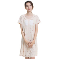 顶瓜瓜新品纯棉睡裙短袖甜美可爱圆领蕾丝花边短裙家居裙_o44