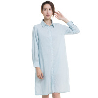 顶瓜瓜纯棉新品睡裙女条纹长袖翻领时尚休闲家居裙_u90