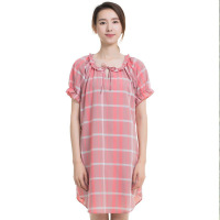 顶瓜瓜家居裙睡裙格子裙格子家居裙格子睡裙可爱纯棉睡裙家居裙_u93