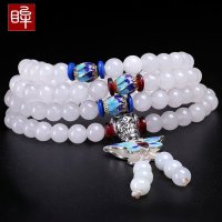 印象眸 圆珠手链108颗石英岩质玉手串 女款蝴蝶手链