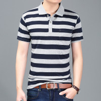 男装翻领短袖t恤男2017春夏新品男士休闲条纹商务polo衫
