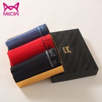 MiiOW/猫人男士平角内裤中腰内裤弹力纯色四角裤