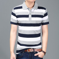夏季中年条纹polo衫短袖宽松休闲商务T恤薄款t恤男装