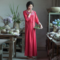 生活在左2017夏季新款 墨西哥刺绣灯笼袖连衣裙 民族风a字裙优雅