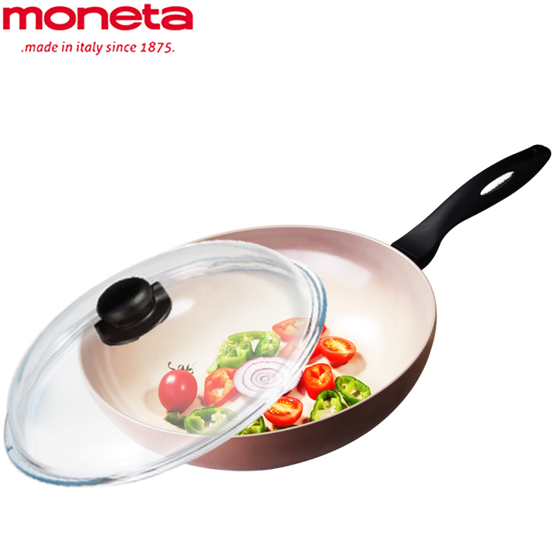 摩意达(Moneta)炒锅 搪瓷系列 28cm 炒锅+玻璃盖 71009012 炒锅不粘锅无油烟平底锅 超轻耐磨控温节能