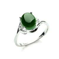 铭尚 天然和田碧玉戒指925银镶碧玉女款时尚百搭玉指环