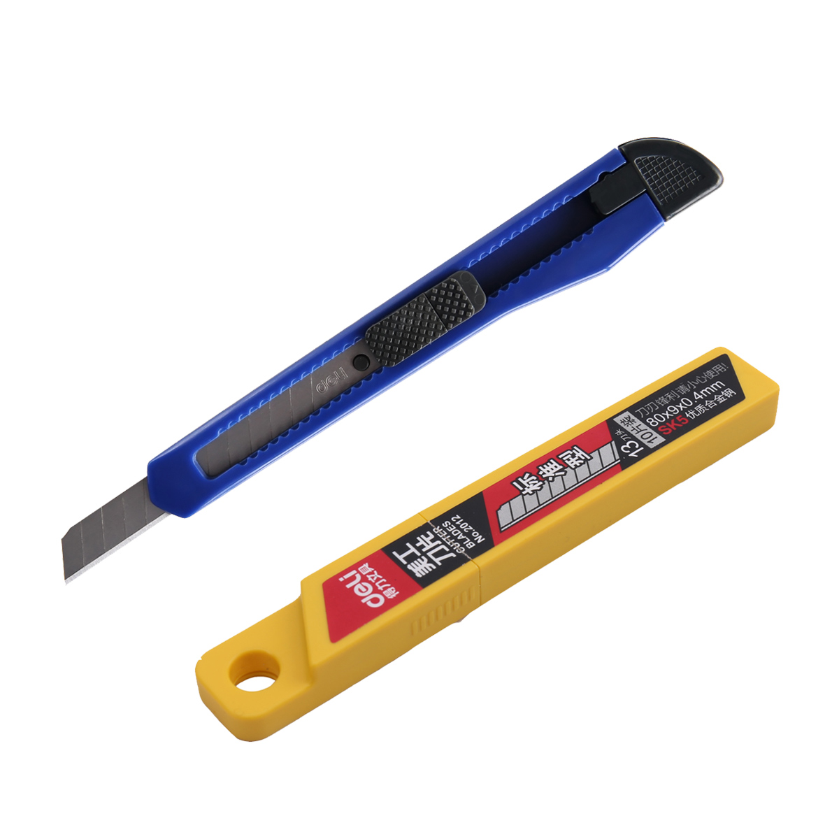 得力(deli)2052 小号美工刀 +2012刀片 办公学习裁纸刀 拆信刀 拆箱刀 5把刀+5盒刀片 颜色随机 5把刀+5盒刀片