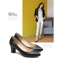 阿么2017春季新款真皮尖头高跟鞋粗跟套脚浅口鞋子里外全皮单鞋女_P57