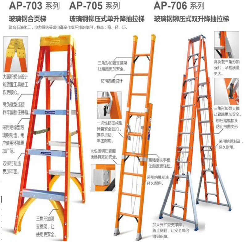 奥鹏新型多功能高端绝缘抽拉梯AP-705A-500