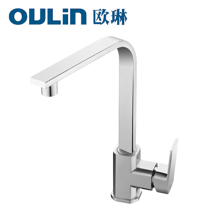 欧琳Oulin 厨房冷热水龙头不锈钢陶瓷阀可旋转不锈钢洗菜盆龙头OL-CFX005