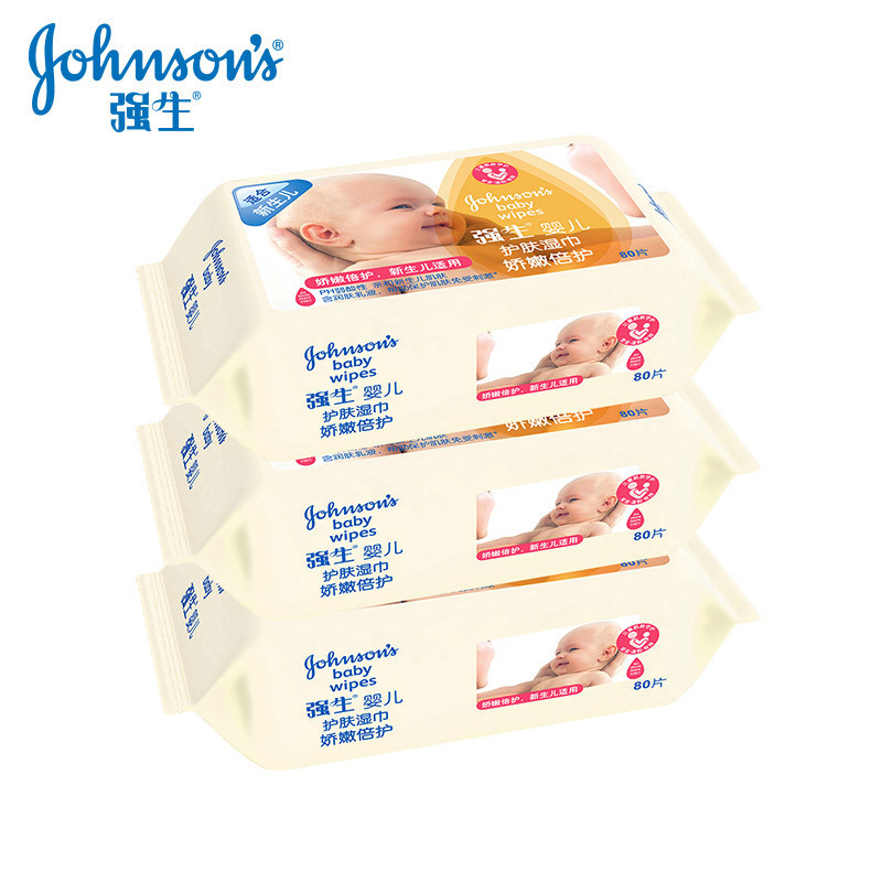 强生 (Johnson) 婴儿护肤湿巾娇嫩倍护(80x3)(无香精 预防红屁屁)