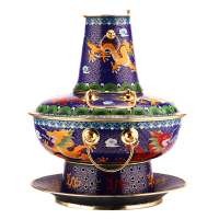 【赠配件】尚烤佳景泰蓝铜火锅 加厚紫铜火锅 木炭涮羊肉铜锅涮锅 传统火锅炉34cm 景泰蓝火锅