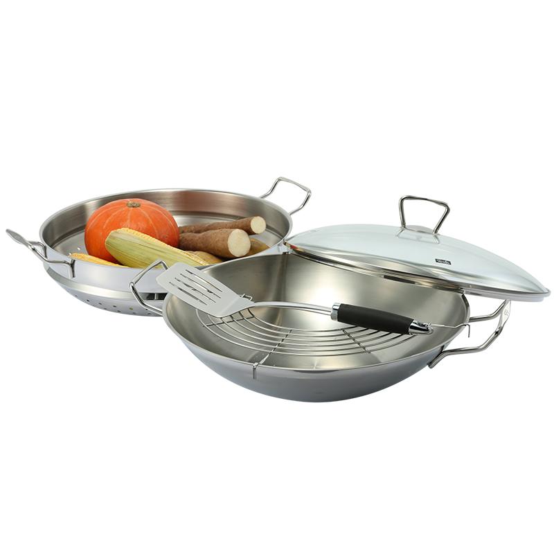 菲仕乐(fissler)中式炒锅 TZ00000780 安雅36厘米不锈钢中式炒锅蒸屉3件组
