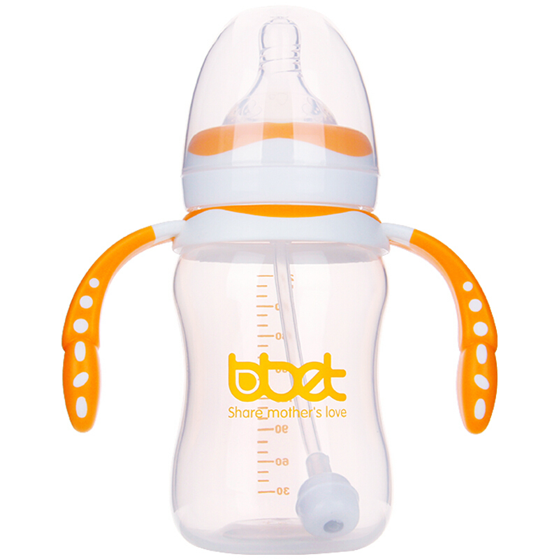 巴比象PP迷彩有柄自动奶瓶(240ML)十字孔M橙色 BX-2148