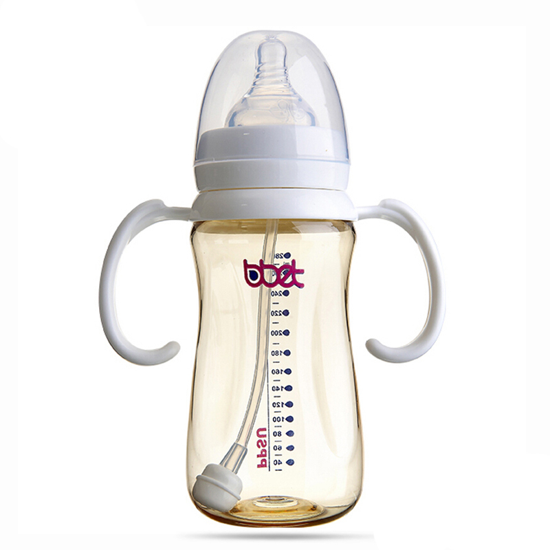 巴比象PPSU中口有柄自动圆弧奶瓶(280ml)红色 BX-0917