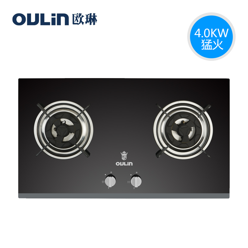 Oulin/欧琳JZT-E301B天燃气灶嵌入式钢化玻璃台式煤气灶具双灶4.0KW大火力[天然气]