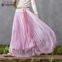 生活在左新款春夏 文艺百褶真丝半身裙 桑蚕丝宽松长裙