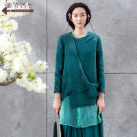 生活在左秋冬 绣花不规则棉麻外套女长袖宽松上衣