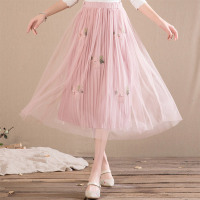 烟花烫2017夏装新款女装百搭时尚百褶松紧腰立体花半身裙 乔妍37306801