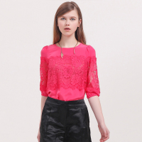 简约时尚桑蚕丝双绉睫毛蕾丝上衣