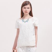 双宫缎真丝蕾丝短袖上衣