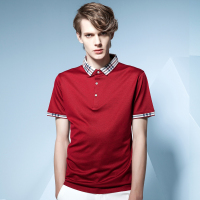 宝利博纳2017新款男士桑蚕丝商务短袖T恤男 翻领中年爸爸装体恤男