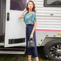 丝柏舍2017春季新款女装时尚印花宽松上衣搭阔腿裤套装S71R0074