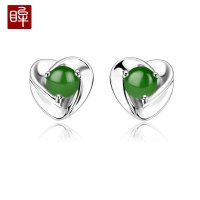 印象眸 和田玉镶嵌925银气质心语耳钉