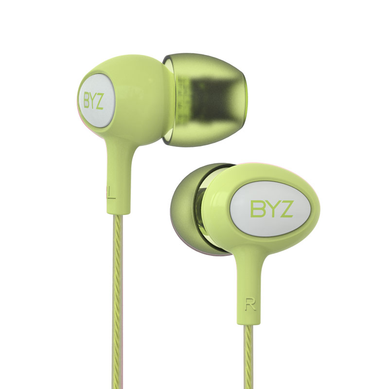 BYZ SE383重低音电脑苹果手机通用有线控入耳式运动耳塞式带麦耳机 绿色