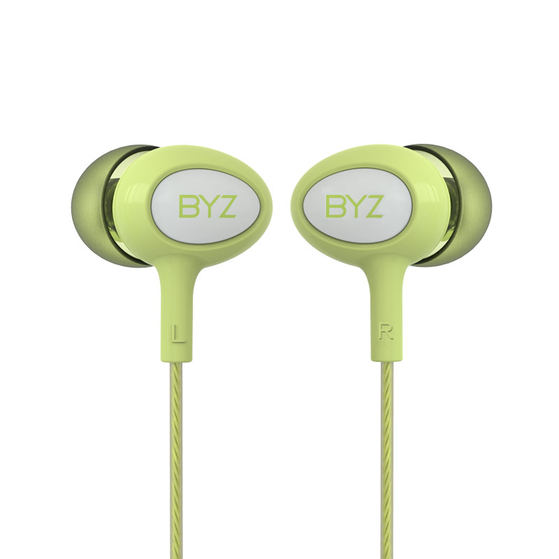 BYZ SE383重低音电脑苹果手机通用有线控入耳式运动耳塞式带麦耳机 绿色