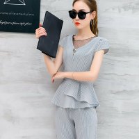 邑概念  夏季套装女气质淑女修身显瘦短袖七分裤两件套时尚潮