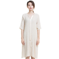 顶瓜瓜睡裙女夏中裙亚麻简约甜美短袖女士长款家居连衣裙顶瓜瓜顶呱呱