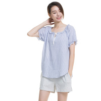 顶瓜瓜顶呱呱睡衣女春夏 甜美可爱时尚条纹娃娃衫+短裤家居服套装顶瓜瓜