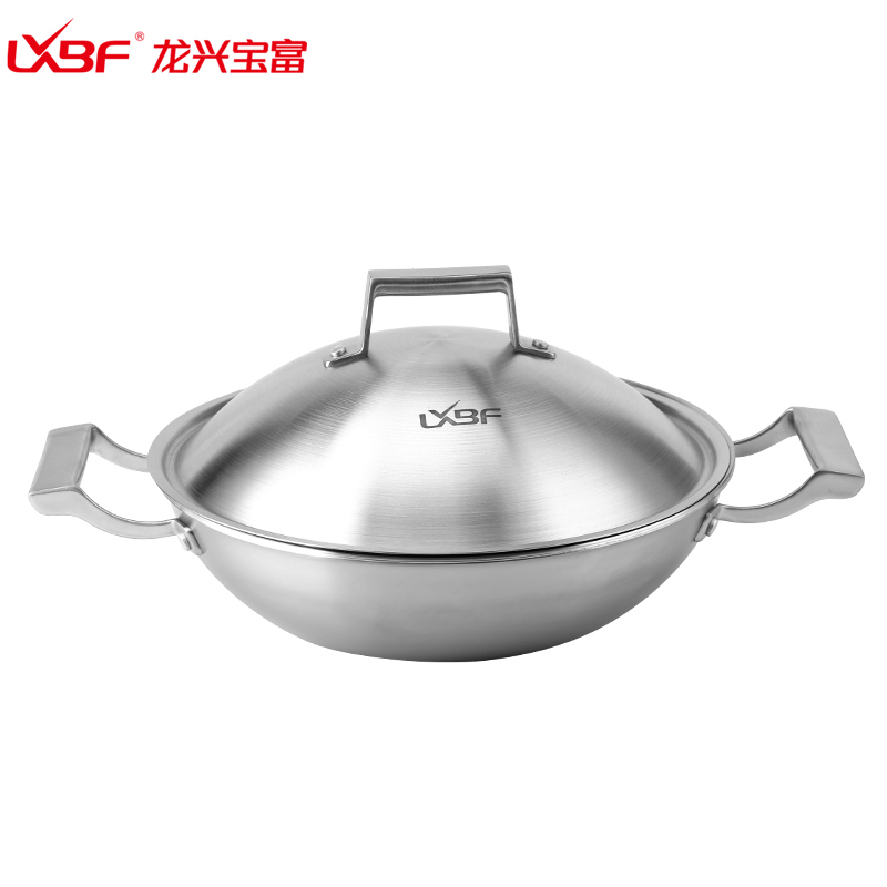 龙兴宝富(LXBF)30cm 5层钢煎炒锅LX-5CG-507 304不锈钢炒锅煎锅 4.0厚度 无油烟物理不粘性能显著