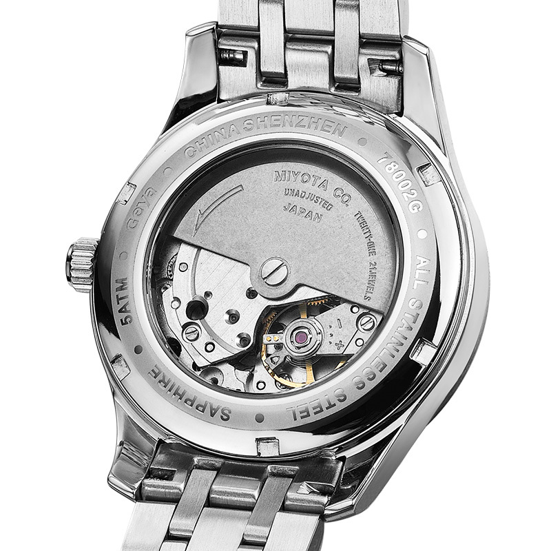 geya格雅商务男士自动机械表钢带时装手表男双日历休闲腕表78002