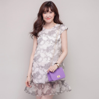 女款印花桑蚕丝甜美短袖连衣裙