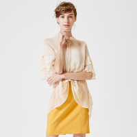 别致花边袖前短后长设计桑蚕丝上衣 .